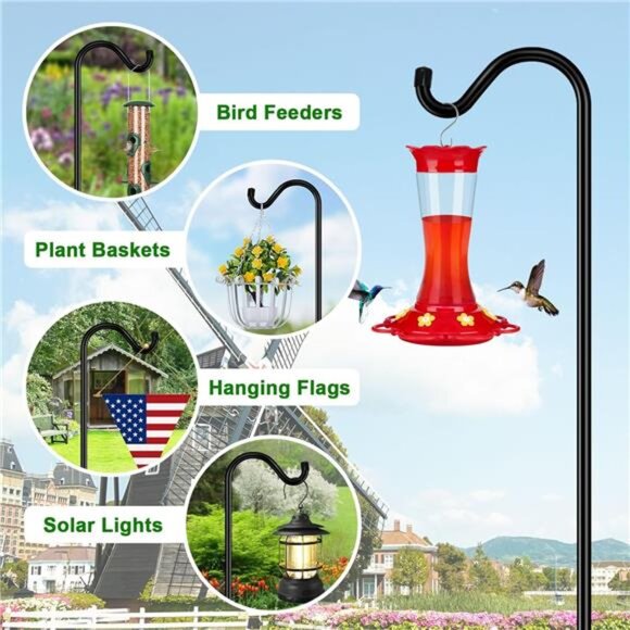 Upgrade Version Adjustable Shepherds Hook Bird Feeder Pole with 7 - Picture 5 of 7